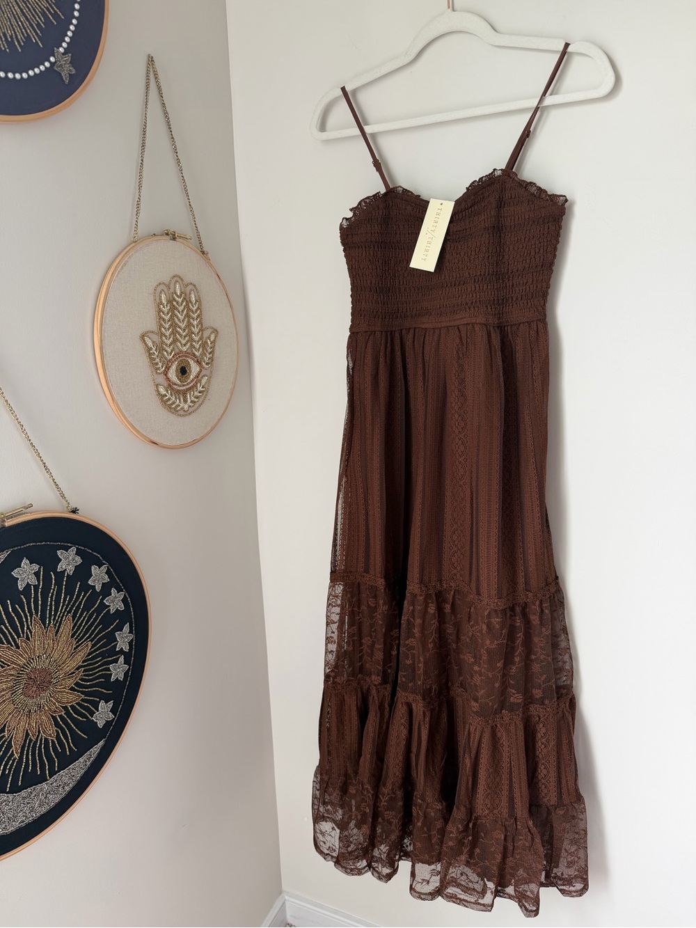 Brown Lace spaghetti strap Maxi dress